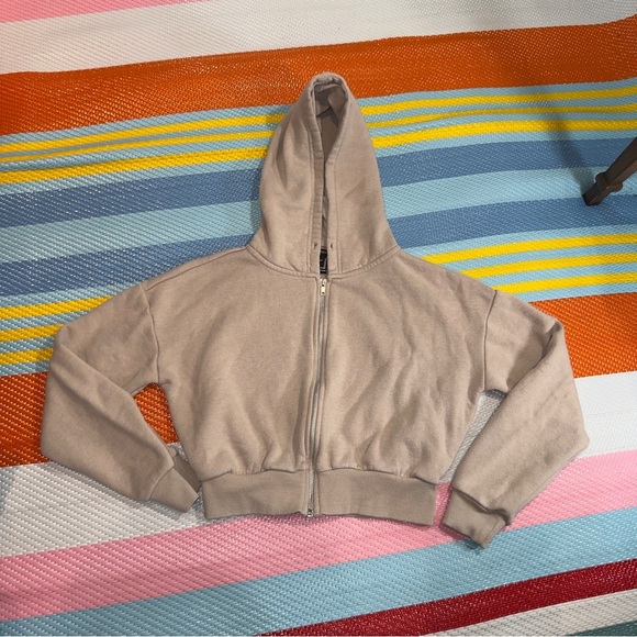Forever 21 Tan Cropped Full Zip-Up Hoodie Women’s Size XSmall - Picture 1 of 3
